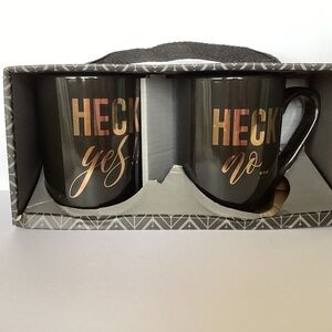 10 Strawberry Street Set of 2 Heck Yes & Heck No Mugs. NEW